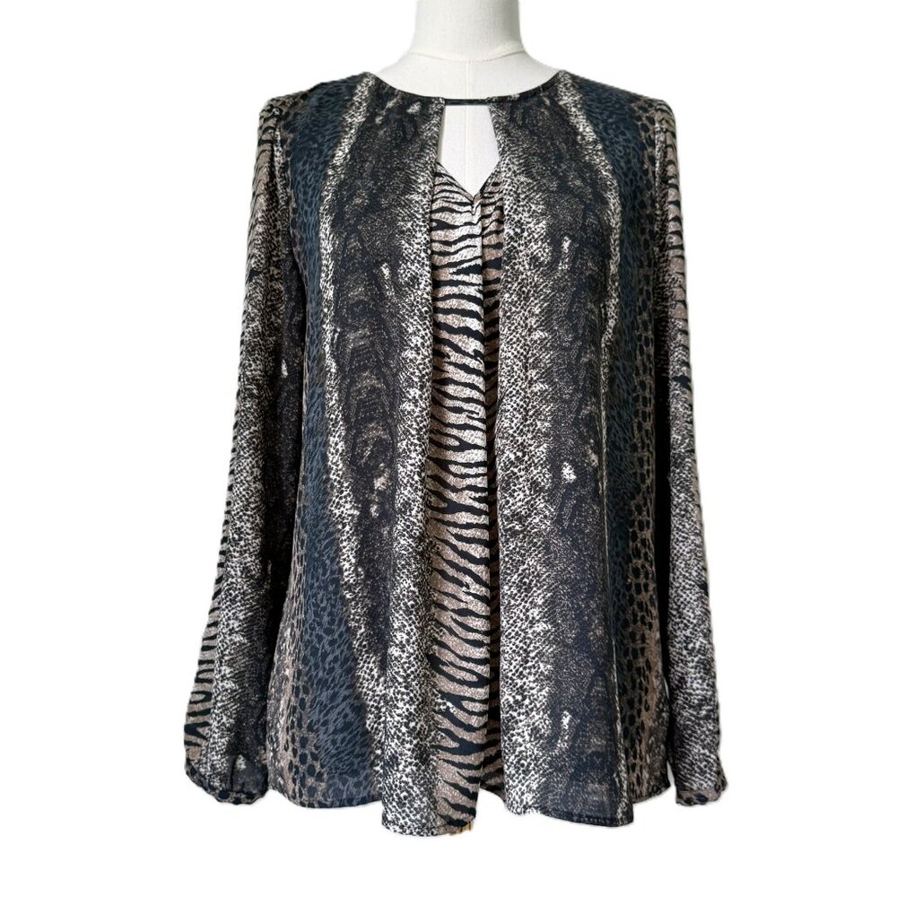 DR2 | Green & Tan Multi-Print Long Sleeve Top Sz M - Picture 1 of 2